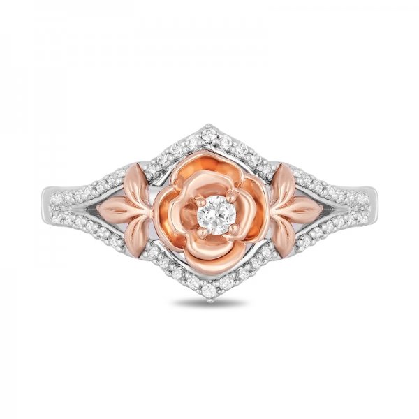 Crystal Rose Split Shank Ring in Titanium steel and Rose Copper and zinc alloy